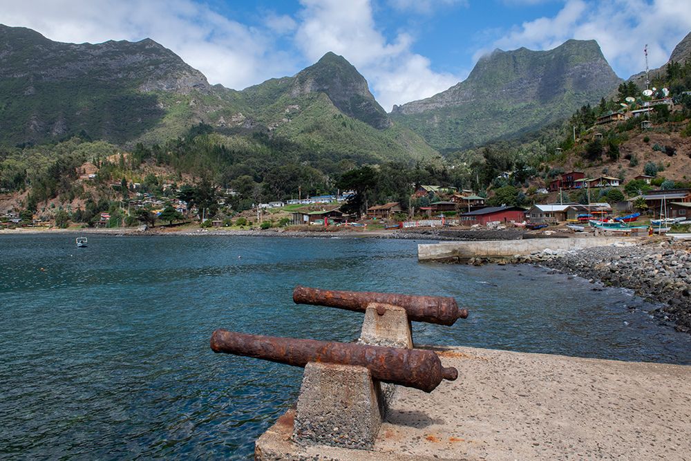 Chile, Juan Fernandez Archipelago, Robinson Crusoe Is., Cumberland Bay, village San Juan Bautista. art print by Cindy Miller Hopkins for $57.95 CAD