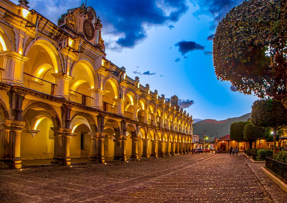Antigua, Guatemala. the Captain General Palace on the Central Plaza at sunset. art print by Murray McCallum for $57.95 CAD