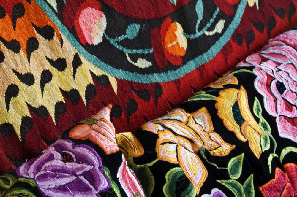 Mexico Colorful textiles art print by Nancy Rotenberg for $57.95 CAD