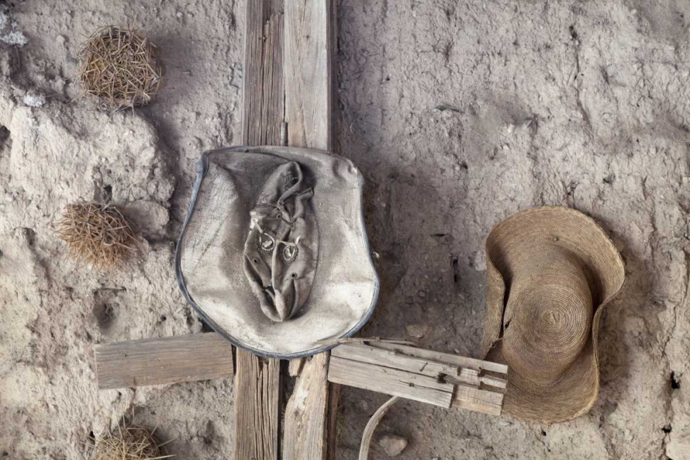 Mexico, Mineral de Pozos Old hats hang on wall art print by Don Paulson for $57.95 CAD