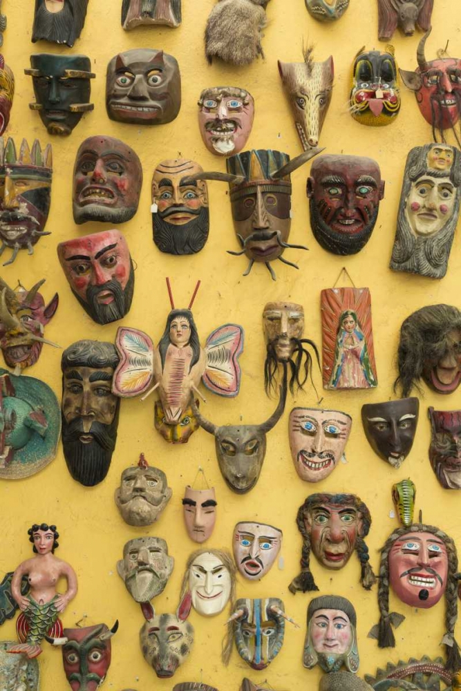 Mexico Masks displayed on shop wall art print by Don Paulson for $57.95 CAD