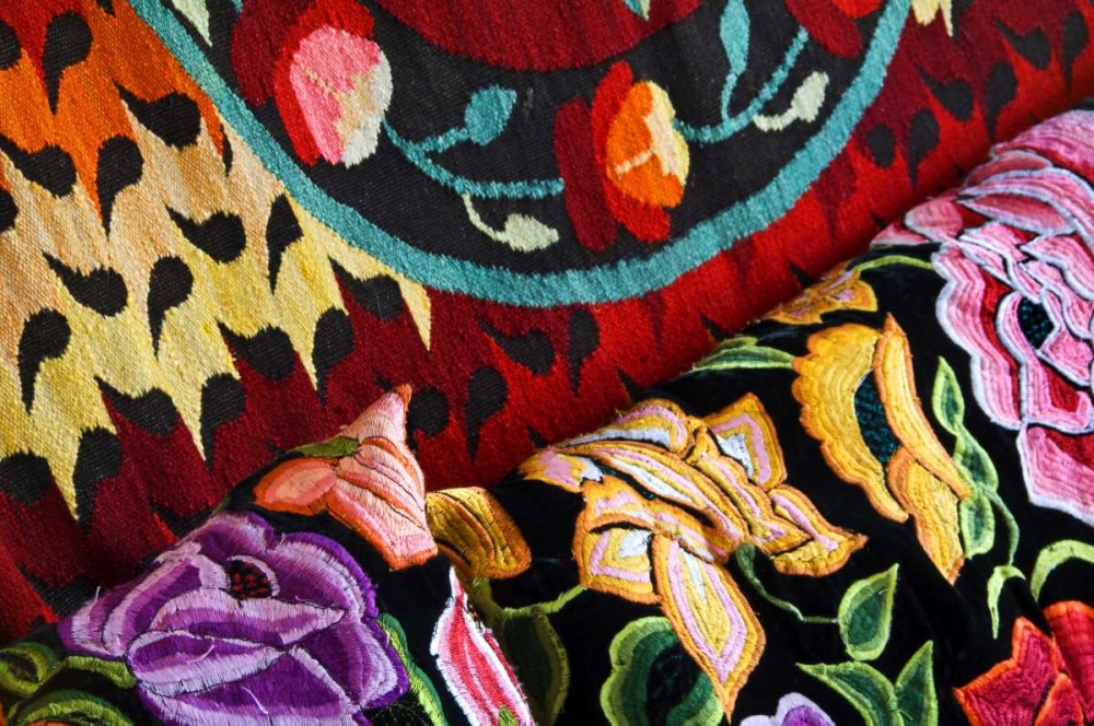 Mexico Display of colorful fabrics art print by Nancy Rotenberg for $57.95 CAD