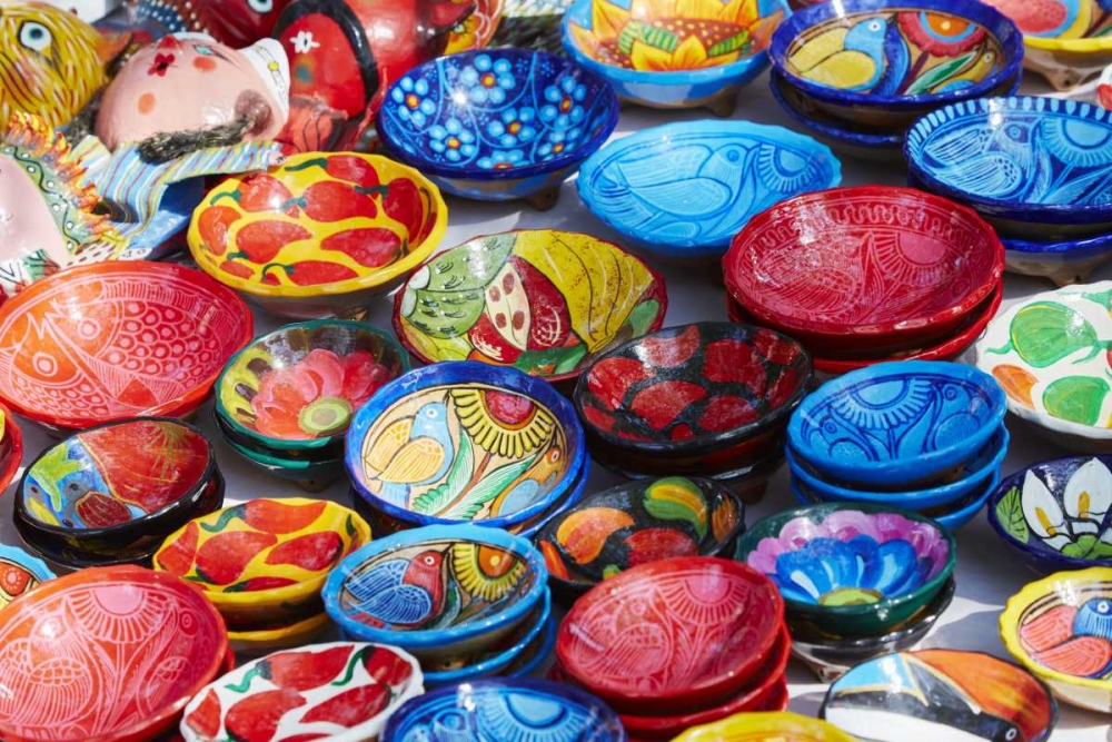 Mexico, Jalisco Bowls for sale in street market art print by Steve Ross for $57.95 CAD