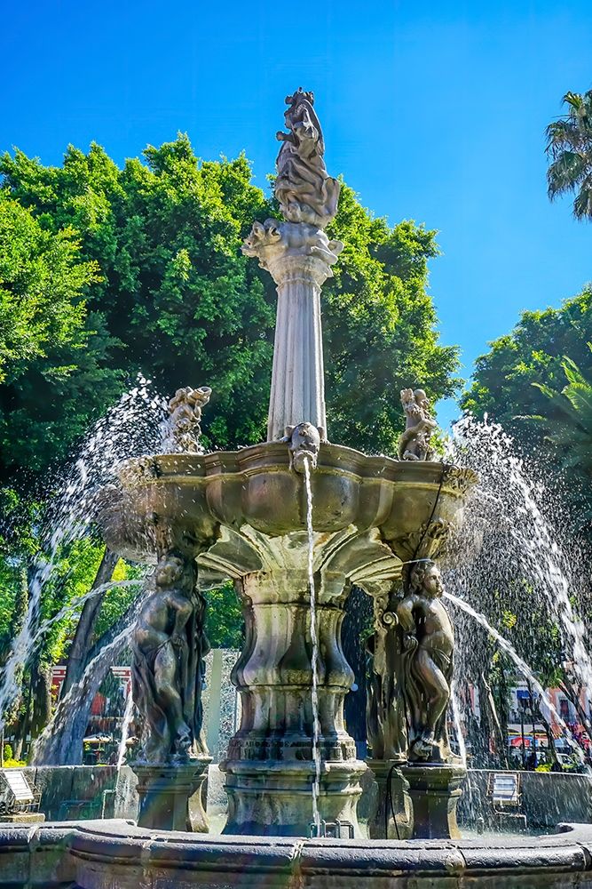Zocalo Park Plaza San Miguel Archangel Fountain Puebla-Mexico Fountain built in 1777 art print by William Perry for $57.95 CAD