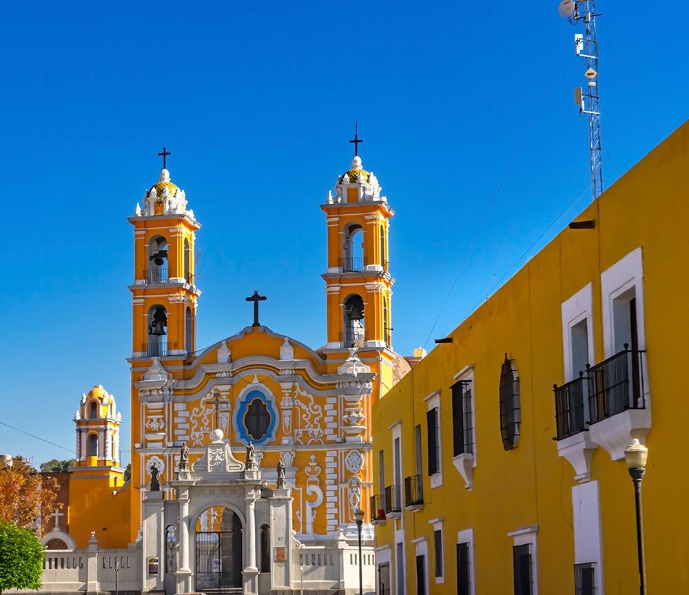 Two orange steeples Parish of la Santa Cruz-Puebla-Mexico art print by William Perry for $57.95 CAD