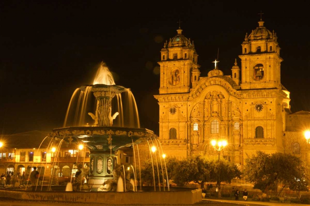 Peru, Cusco, Fountain and Cathedral of Cusco art print by Dennis Kirkland for $57.95 CAD