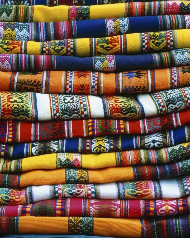 Peru Stack of blankets for sale in market art print by Jim Zuckerman for $57.95 CAD