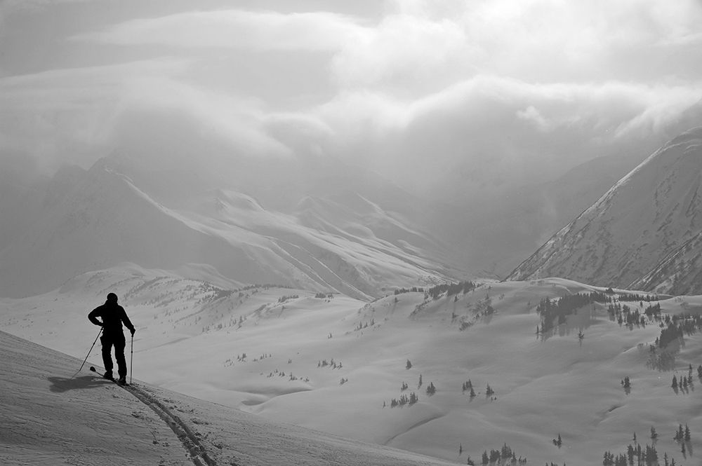 Backcountry Skier Standing On A Ridge In Turnagain Pass, Southcentral, Alaska (Mr) art print by Design Pics for $57.95 CAD