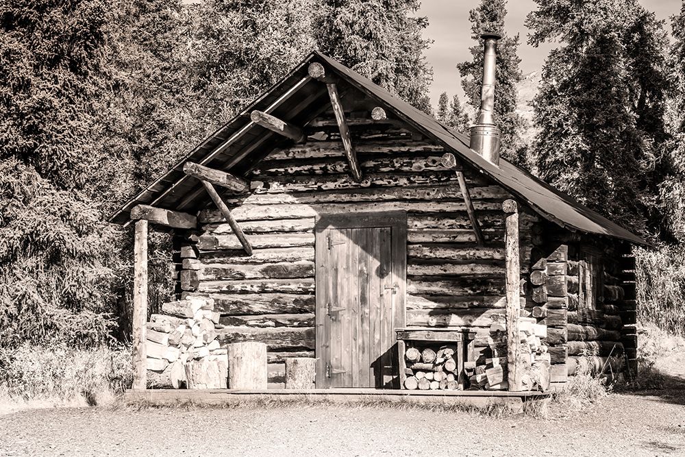 Small- rustic log home in sepia. art print by Janet Muir for $57.95 CAD
