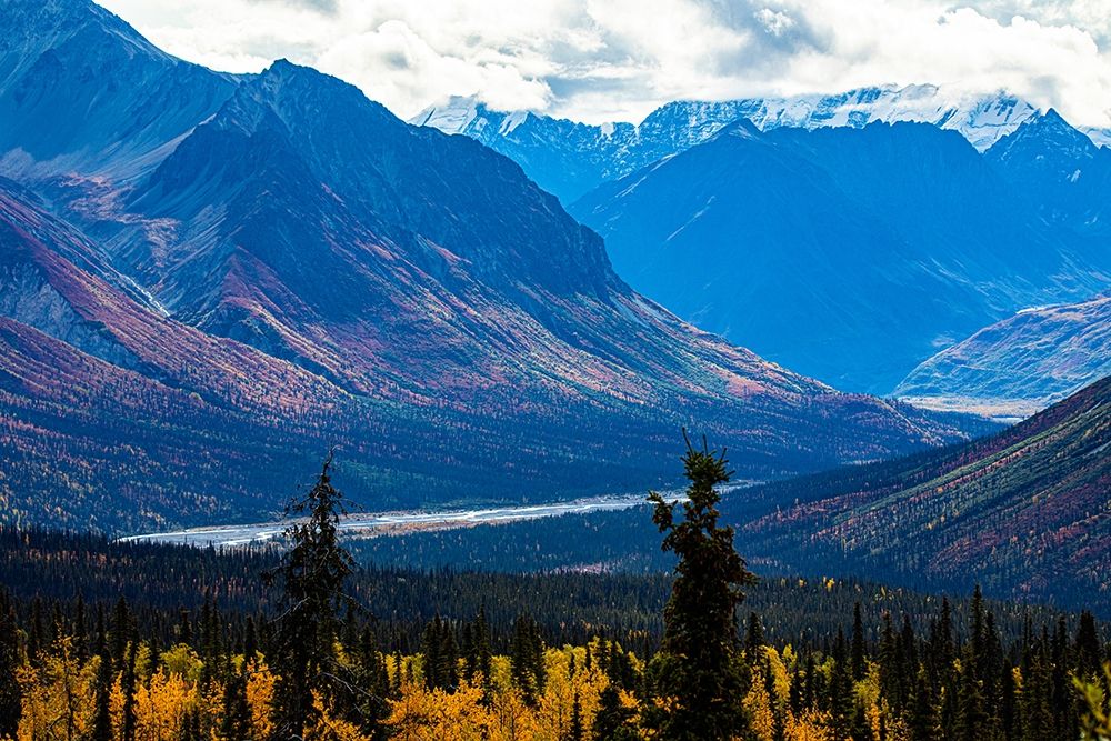 Chugach Mountains-Glenn Highway-Alaska-river-autumn color-tundra art print by Jolly Sienda for $57.95 CAD