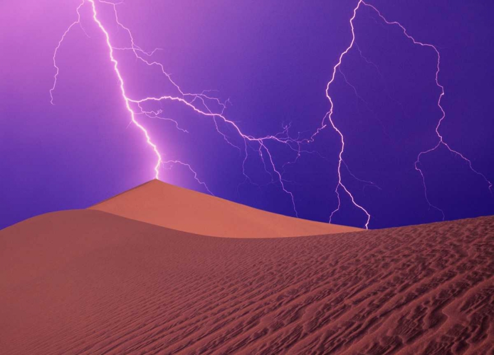 CA, Death Valley NP, Lightning bolts over dunes art print by Steve Satushek for $57.95 CAD