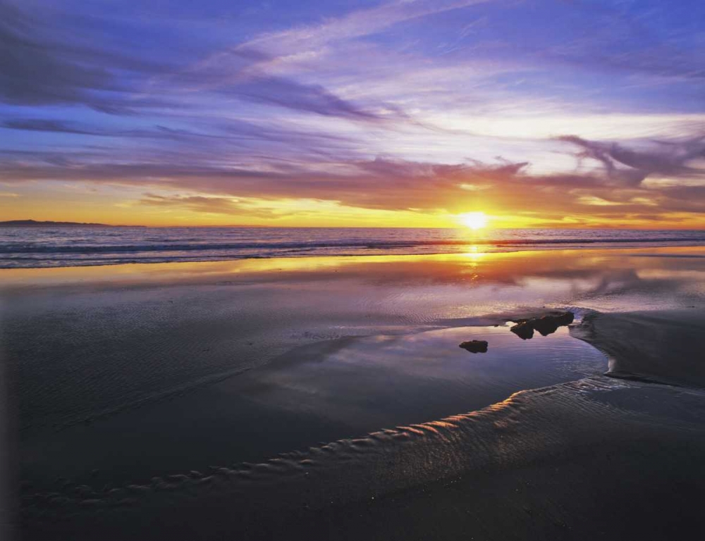 CA, Santa Barbara Sunset on the ocean and beach art print by Dennis Flaherty for $57.95 CAD