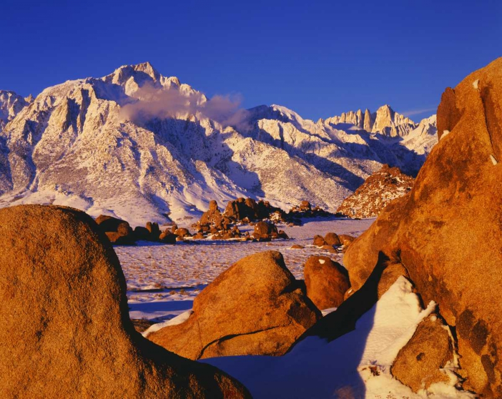 CA, Mt Whitney and Lone Pine peak in winter art print by Dennis Flaherty for $57.95 CAD