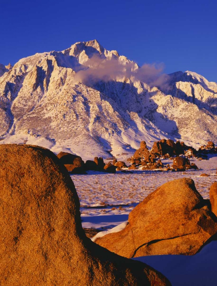 CA, Mt Whitney and Lone Pine peak in winter art print by Dennis Flaherty for $57.95 CAD