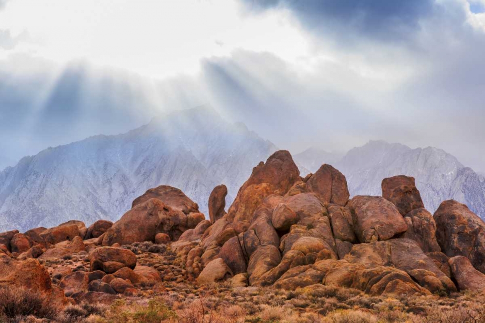 CA, Alabama Hills God rays over Lone Pine Peak art print by Don Paulson for $57.95 CAD