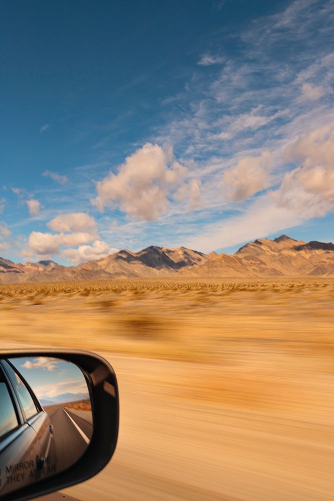 Side mirror view of Californian desert, near Death Valley, California, USA art print by Rob Casey for $57.95 CAD