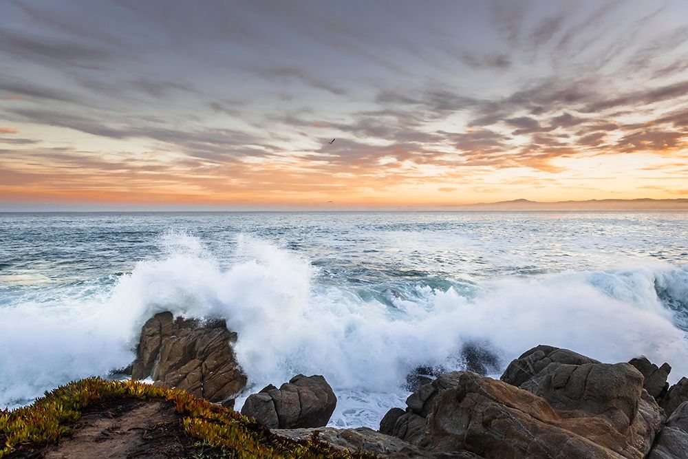 Crashing winter waves on the rocks of Lovers Point in Pacific Grove-Monterey Peninsula-California art print by Sheila Haddad for $57.95 CAD