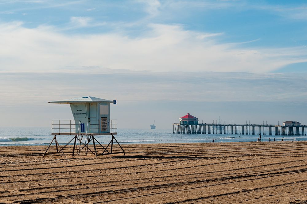 Lifeguard shack and pier on almost deserted Huntington Beach-on the Pacific Ocean-California art print by Sergio Pitamitz for $57.95 CAD