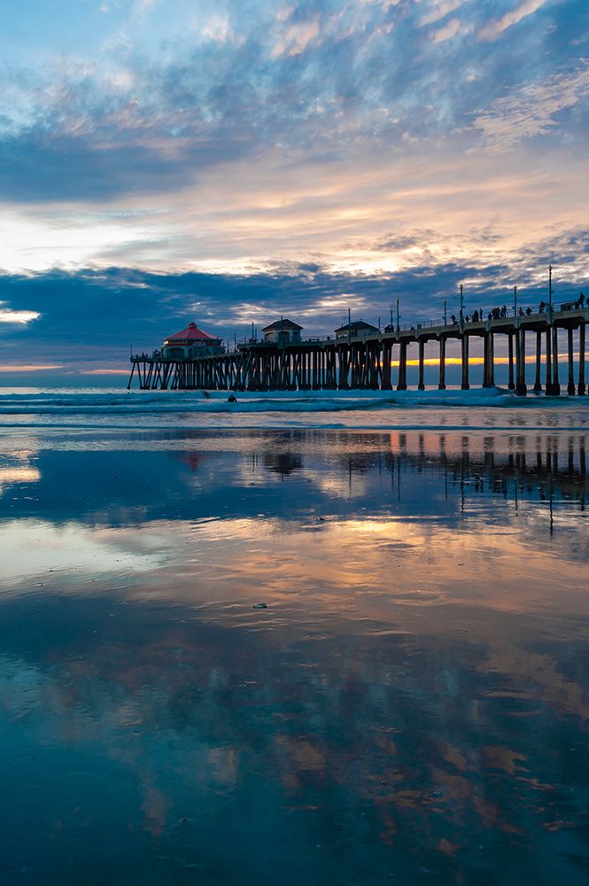 The Huntington Beach Pier and reflections on the wet beach at sunset Huntington Beach-California art print by Sergio Pitamitz for $57.95 CAD