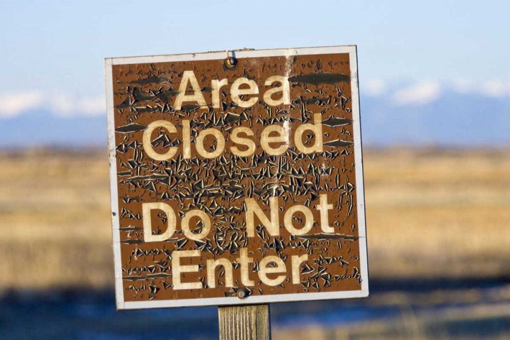CO, An aged warning sign in the Monte Vista NWR art print by Fred Lord for $57.95 CAD