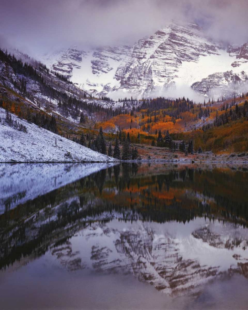 CO, Maroon Bells from Maroon Lake art print by Dennis Flaherty for $57.95 CAD