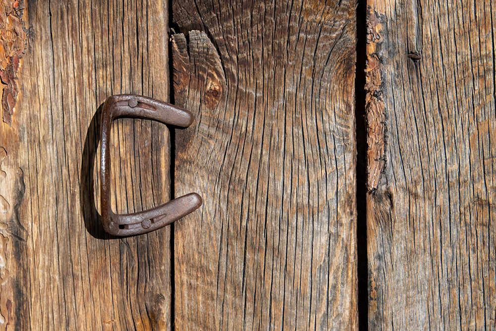 USA-Colorado-Westcliffe Old wooden barn wall with bent horseshoe handle art print by Cindy Miller Hopkins for $57.95 CAD