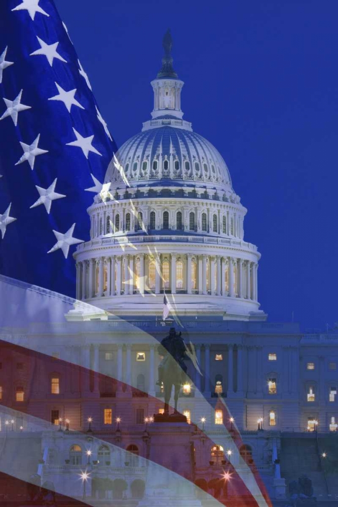 Washington, DC US flag and US Capitol building art print by Dennis Flaherty for $57.95 CAD