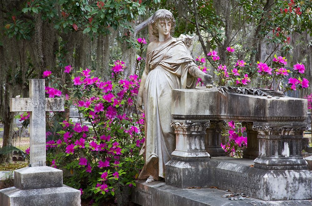 Georgia-Savannah-Bonaventure Cemetery in the spring with azaleas in bloom art print by Joanne Wells for $57.95 CAD