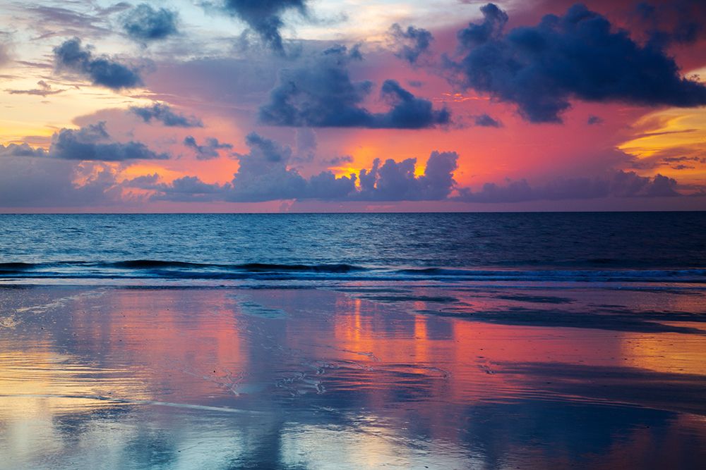 USA- Georgia- Tybee Island. Sunrise with reflections and clouds. art print by Joanne Wells for $57.95 CAD