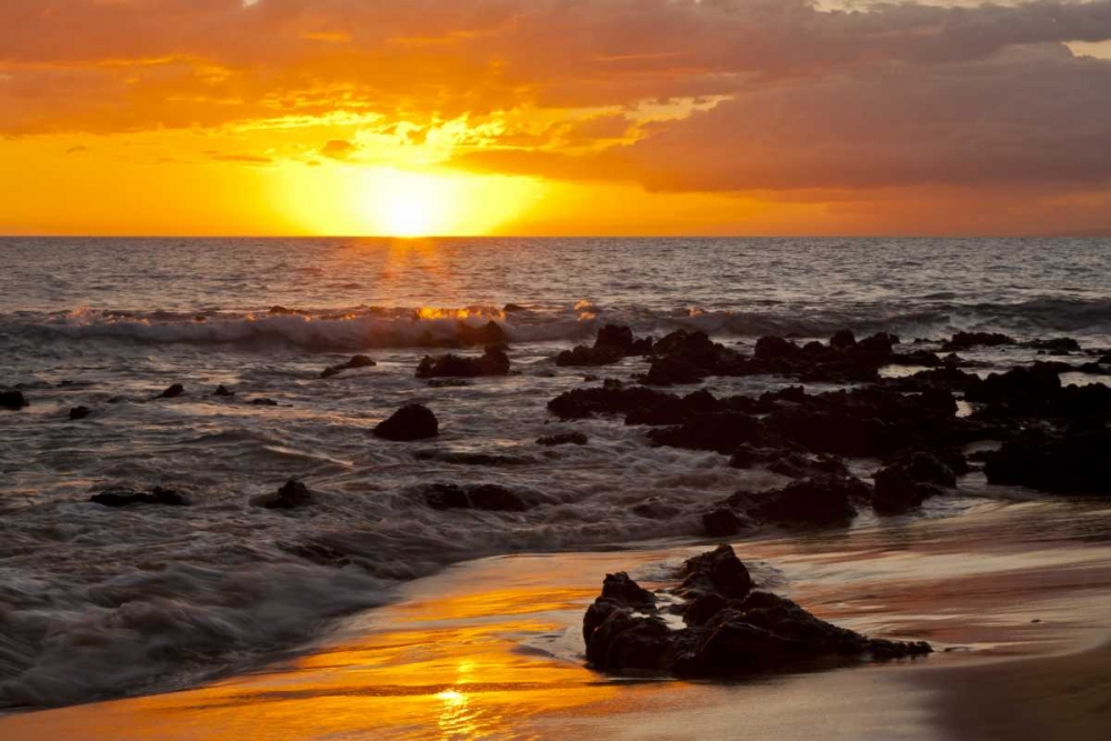 USA, Hawaii, Maui, Kihei Sunset on ocean beach art print by Cathy and Gordon Illg for $57.95 CAD