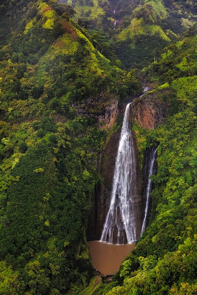 Lush Inland waterfalls during helicopter tour in Kauai-Hawaii-USA art print by Chuck Haney for $57.95 CAD