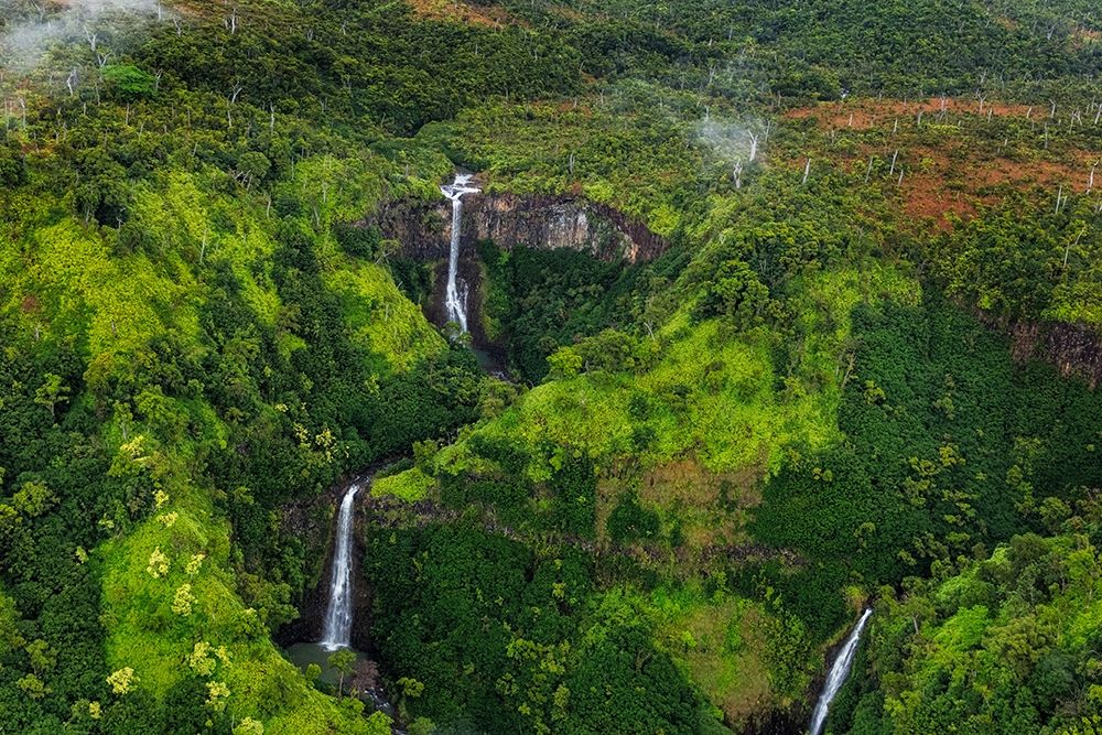 Lush Inland waterfalls during helicopter tour in Kauai-Hawaii-USA art print by Chuck Haney for $57.95 CAD