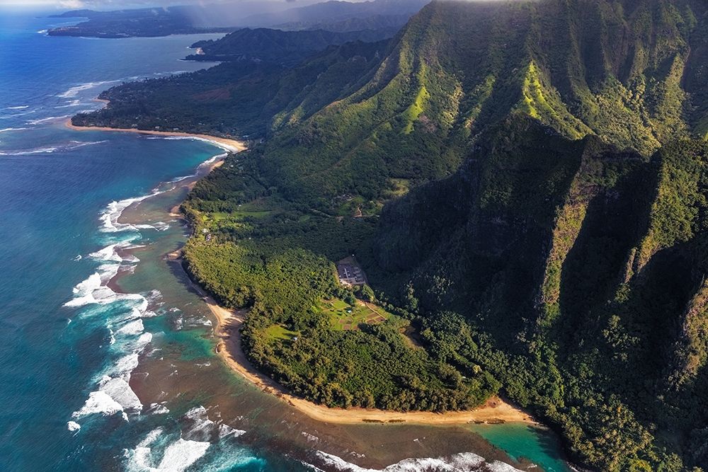 Aerial view of Kee Beach and the Napali Coastline in Kauai-Hawaii-USA art print by Chuck Haney for $57.95 CAD