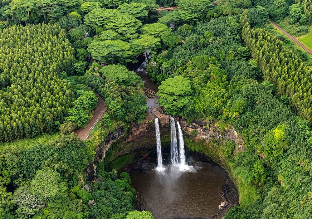 Aerial view of Wailua Falls in Kauai-Hawaii-USA art print by Chuck Haney for $57.95 CAD