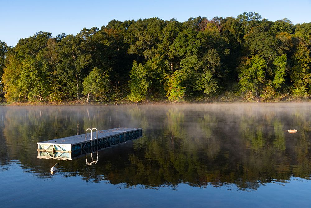 Fog-covered Little Grassy Lake at sunrise in Giant City State Park, part of Shawnee National Forest art print by Alan Klehr for $57.95 CAD