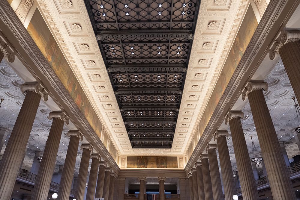 Columns and ceiling of Wintrust Grand Banking Hall on LaSalle Street in Chicagos Loop. art print by Alan Klehr for $57.95 CAD