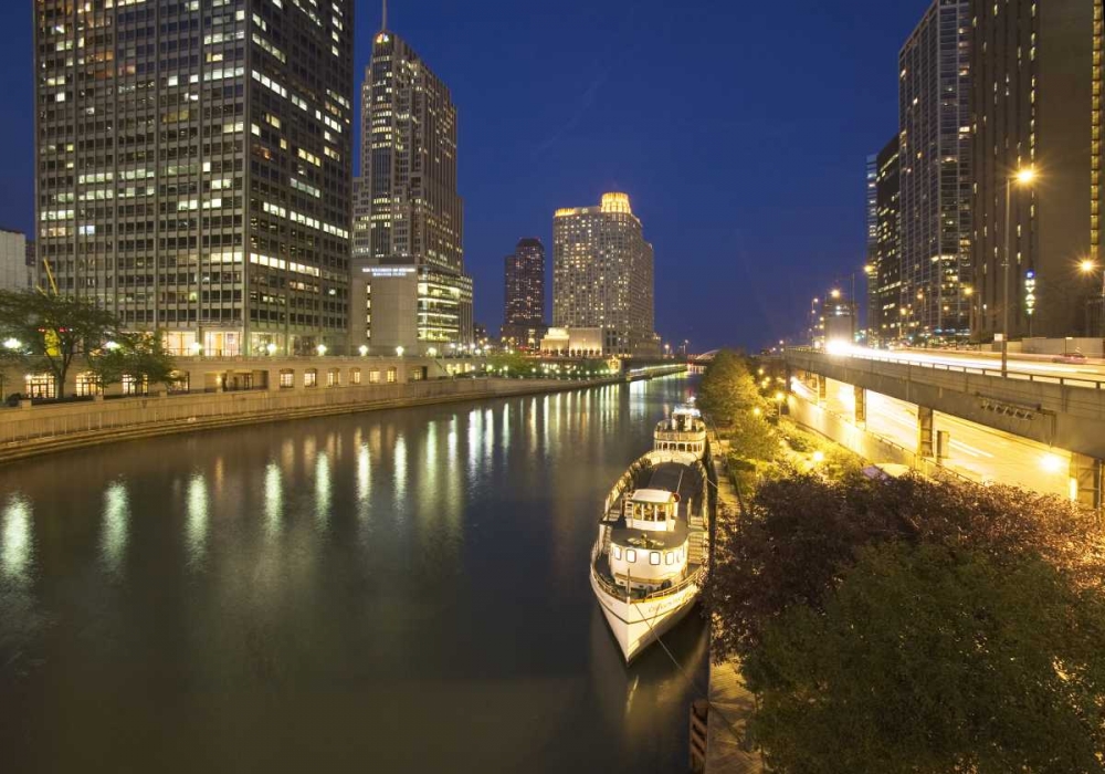 Illinois, Chicago Night along the Chicago River art print by Dennis Flaherty for $57.95 CAD