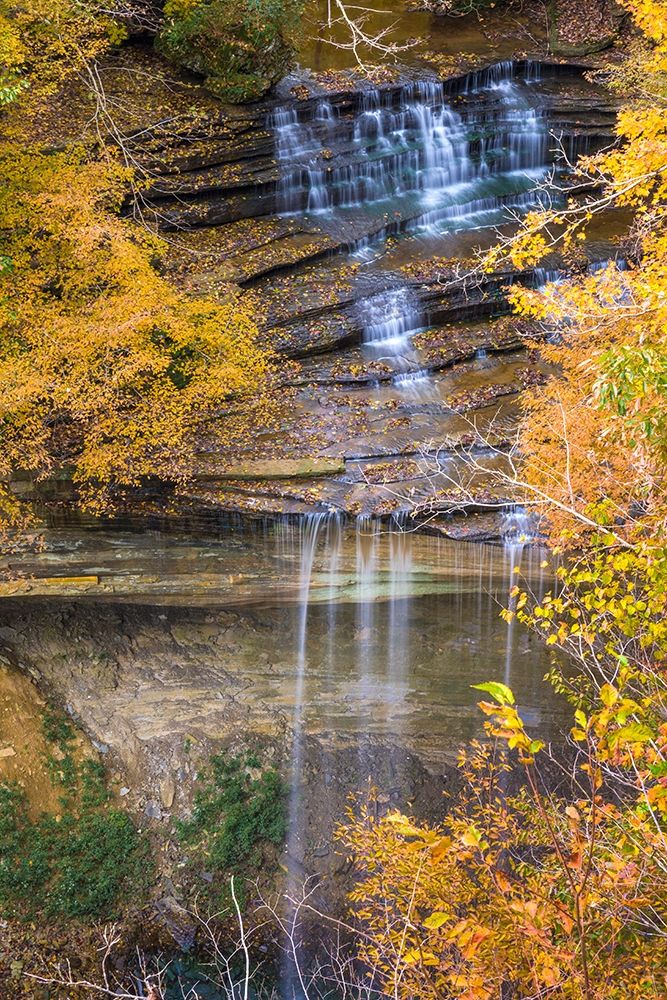 Fall Foliage Over Waterfall in Clifty Creek Park-Southern Indiana art print by Anna Miller for $57.95 CAD
