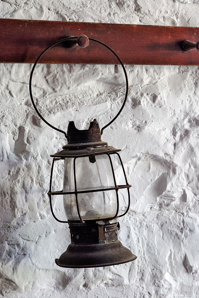 Antique lantern hanging on white wall-Shaker Village of Pleasant Hill-Harrodsburg-Kentucky art print by Adam Jones for $57.95 CAD