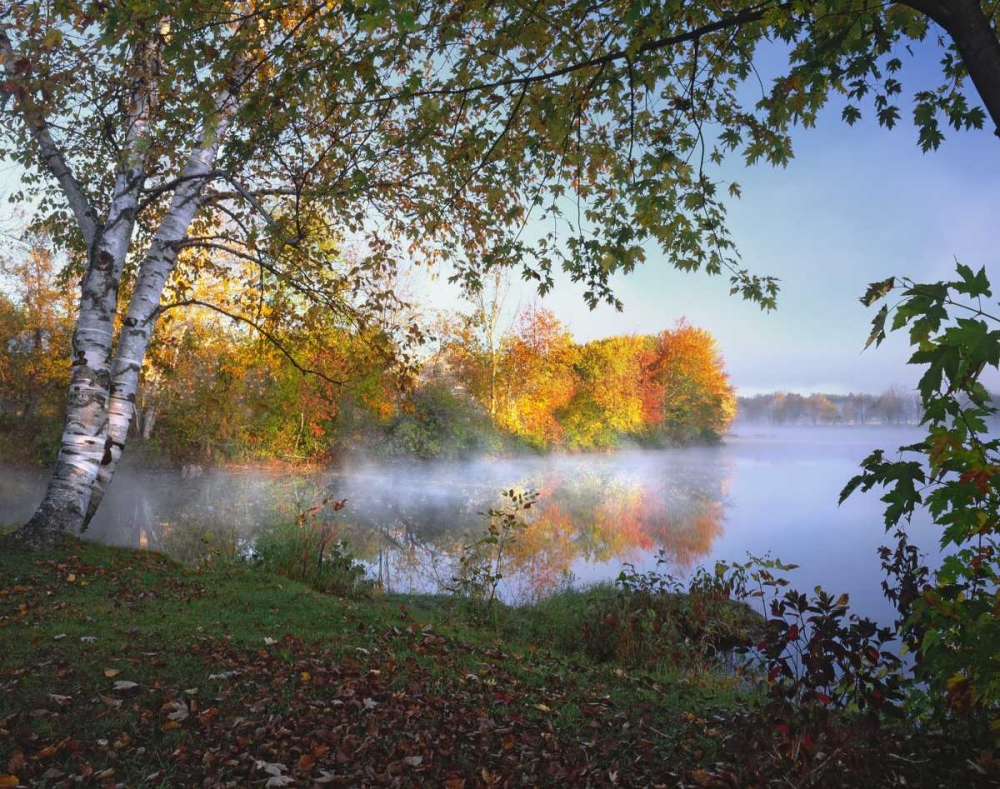 ME, Pittsfield Morning and fog over Douglas Pond art print by Steve Terrill for $57.95 CAD