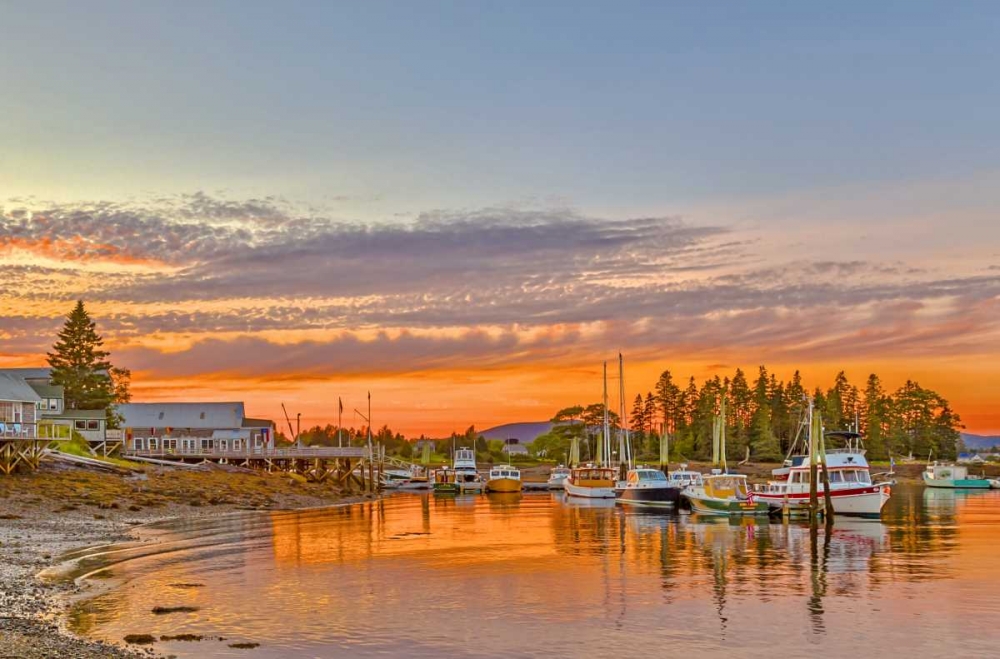 ME, Acadia Boats rest in harbor at sunset art print by Fred Lord for $57.95 CAD