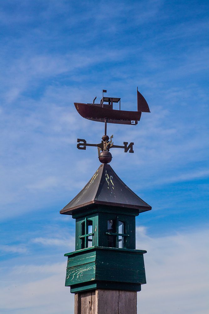 USA-New England-Maine-Mt-Desert Island weather vane topped with a fishing boat art print by Sylvia Gulin for $57.95 CAD