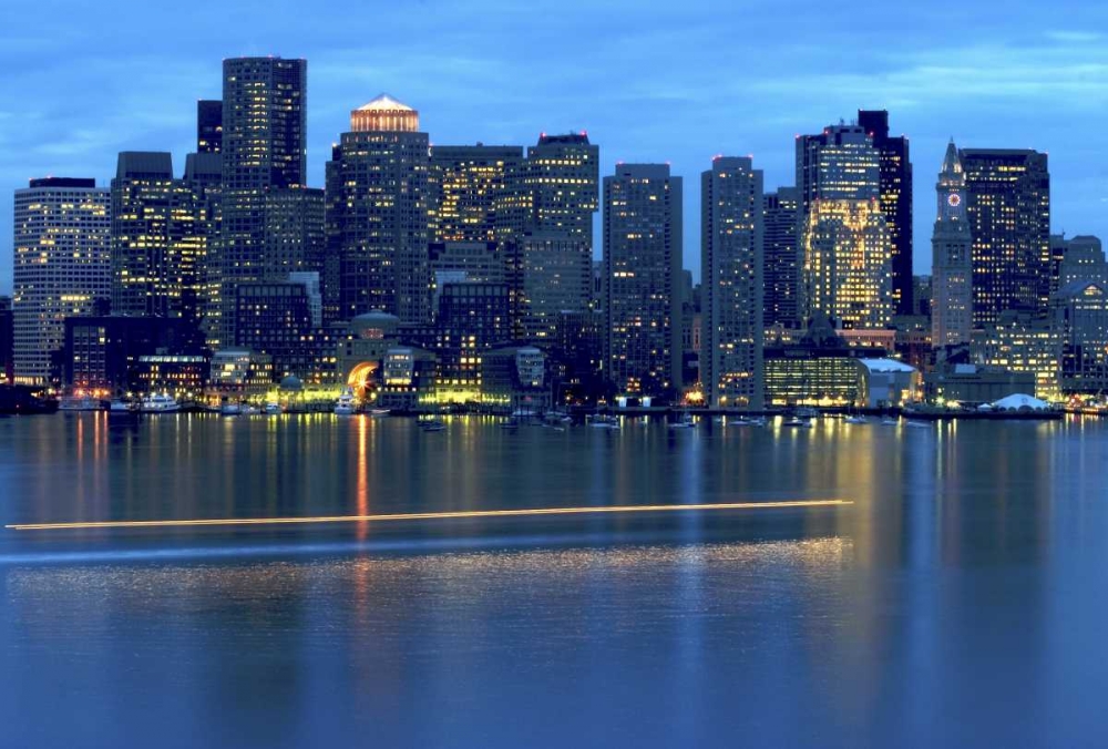 MA, Boston Boat leaves trail on Boston Harbor art print by Nancy ,  Steve Ross for $57.95 CAD
