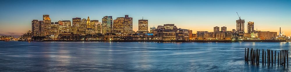 New England-Massachusetts-Boston-city skyline from Boston Harbor-dusk art print by Walter Bibikow for $57.95 CAD