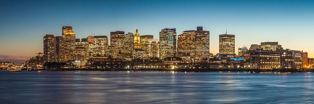 New England-Massachusetts-Boston-city skyline from Boston Harbor-dusk art print by Walter Bibikow for $57.95 CAD