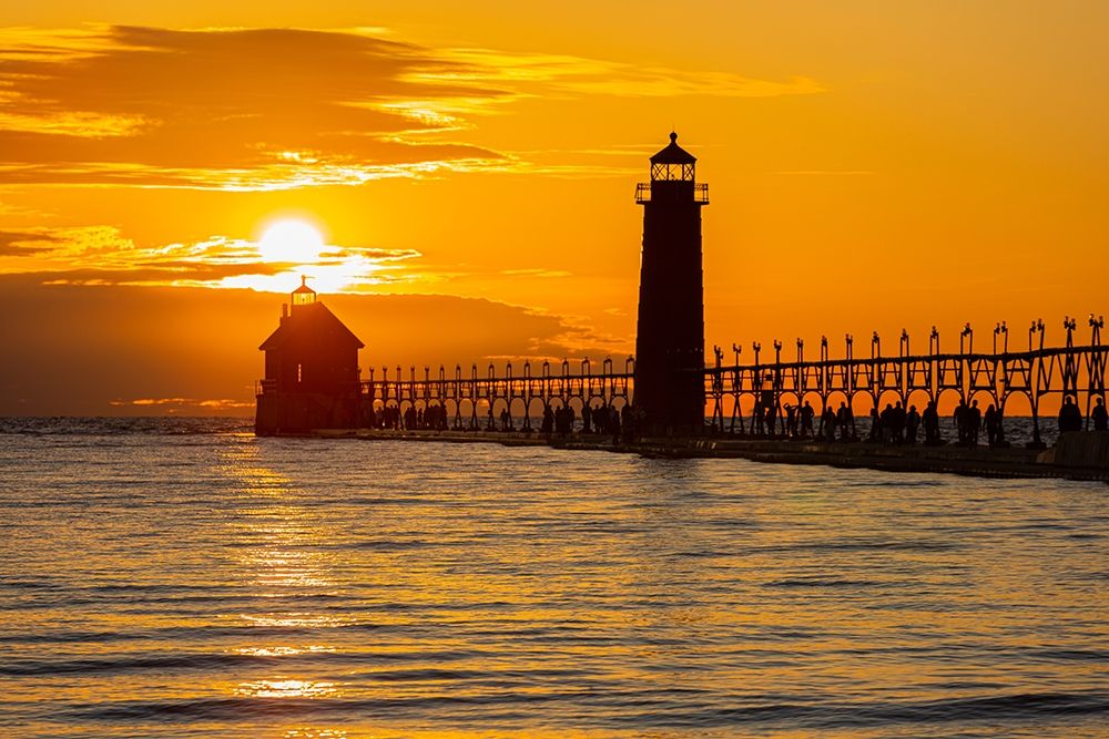 Grand Haven Lighthouse at sunset on Lake Michigan-Grand Haven-Michigan art print by Richard and Susan Day for $57.95 CAD