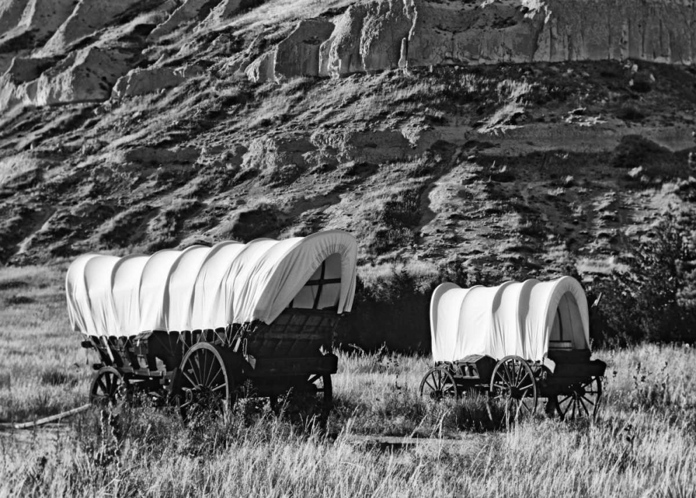Nebraska, Scotts Bluff Covered wagons in field art print by Dennis Flaherty for $57.95 CAD
