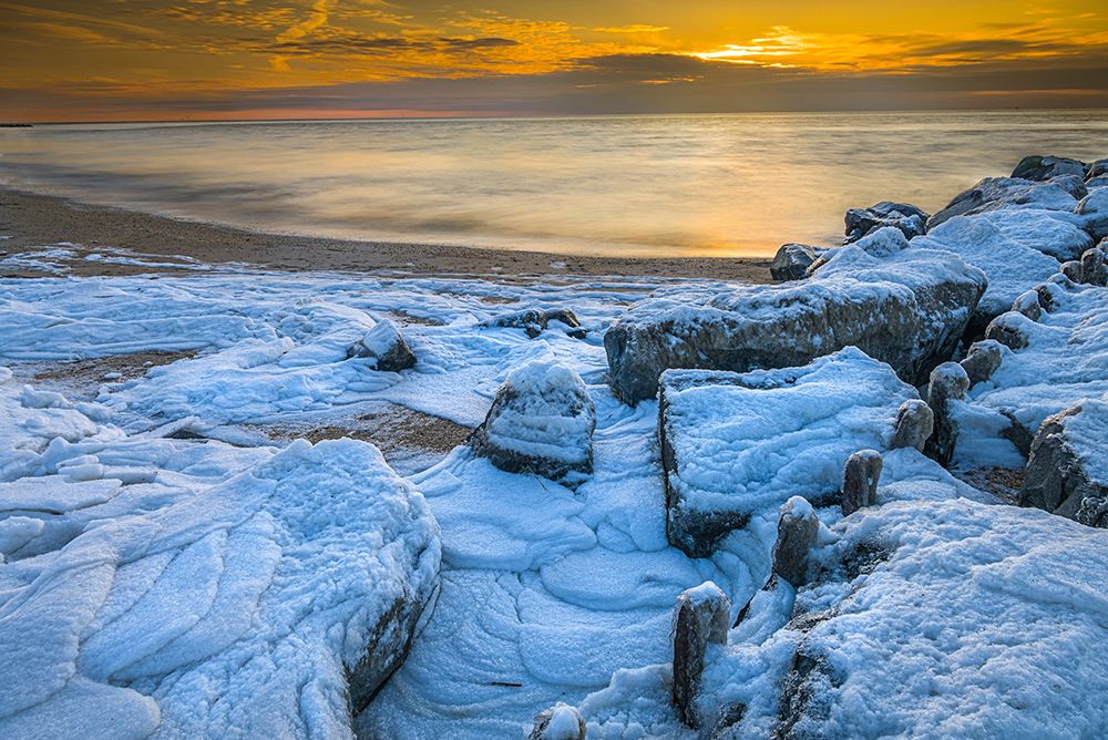 USA-New Jersey-Cape May National Seashore. Ice and snow on ocean shore. art print by Jaynes Gallery for $57.95 CAD