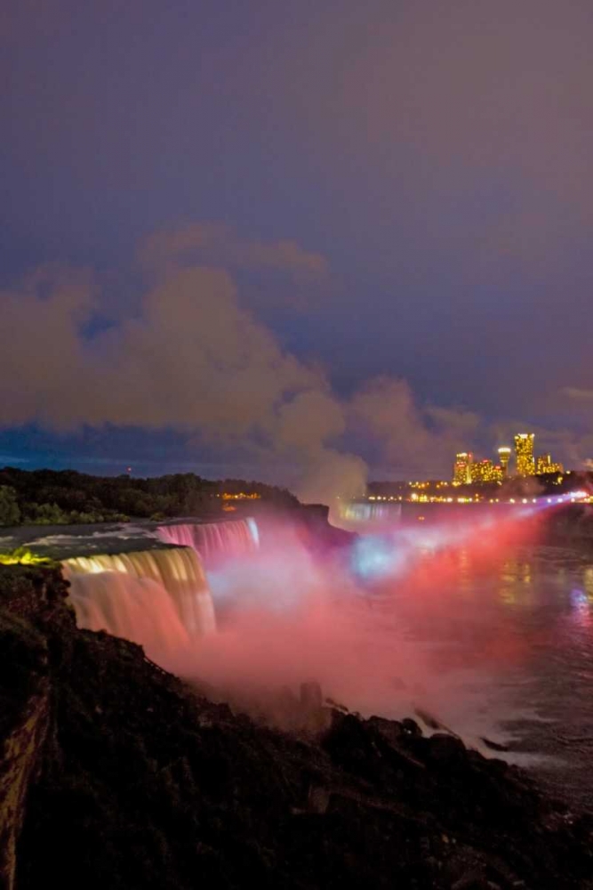 NY, Niagara Falls Waterfalls and mist at dusk art print by Fred Lord for $57.95 CAD