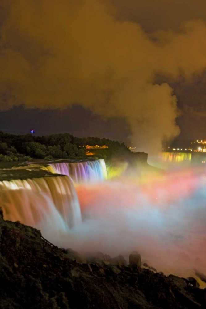 NY, Niagara Falls Waterfalls and mist at night art print by Fred Lord for $57.95 CAD